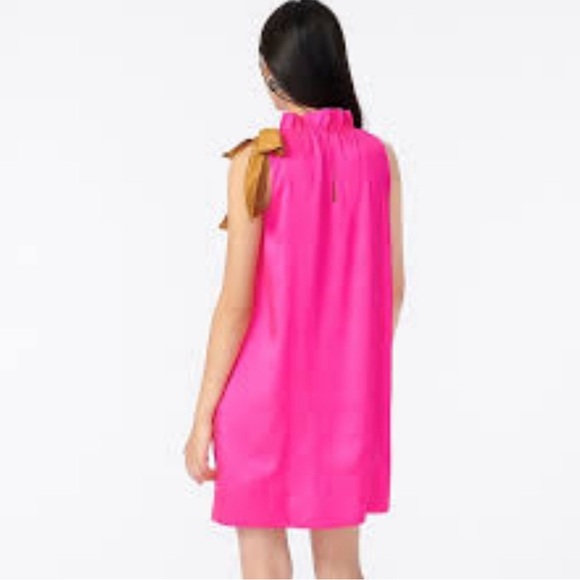J. Crew Swingy Bow Neck Hot Pink Bronze Bow Dress Size XXS - Picture 2 of 14